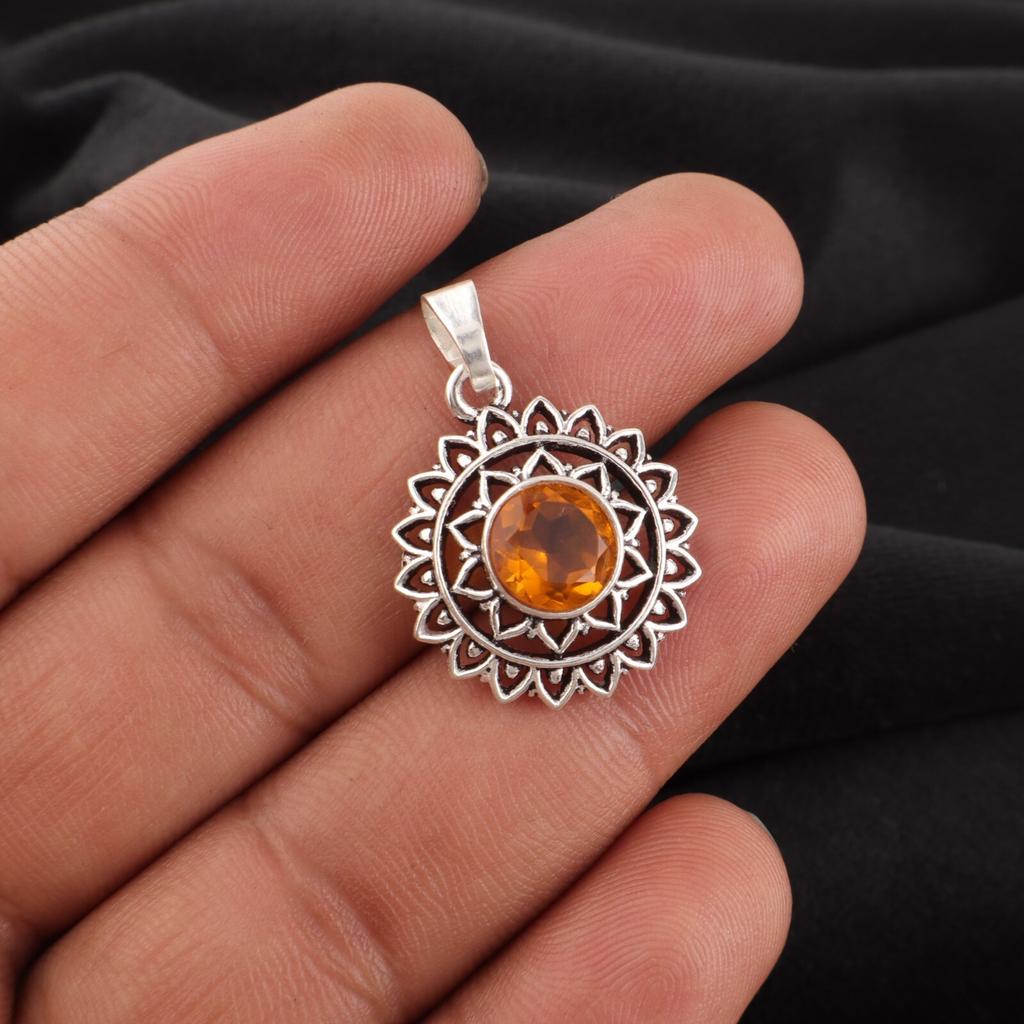 Citrine Gemstone 925 Sterling Silver Jewelry Handmade Pendant1.14" Gift For Wife CP-30-13