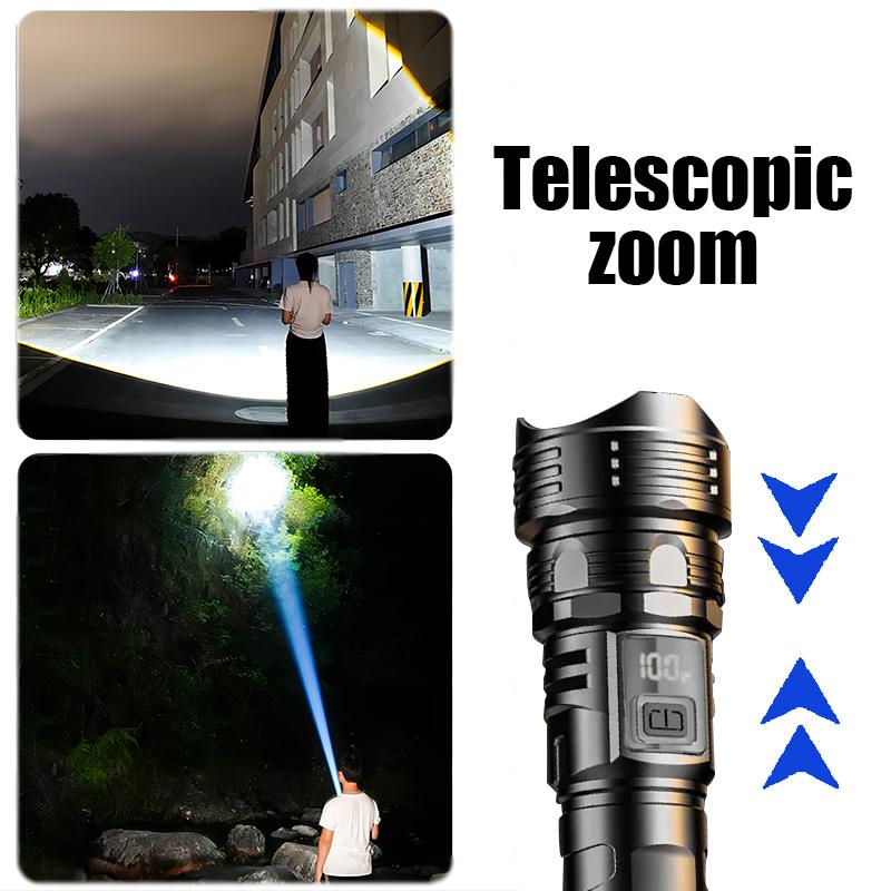 Powerful Torch High Power LED Flashlight Super Bright LED Light Rechargeable Outdoor Camping Lantern Zoom Power Display