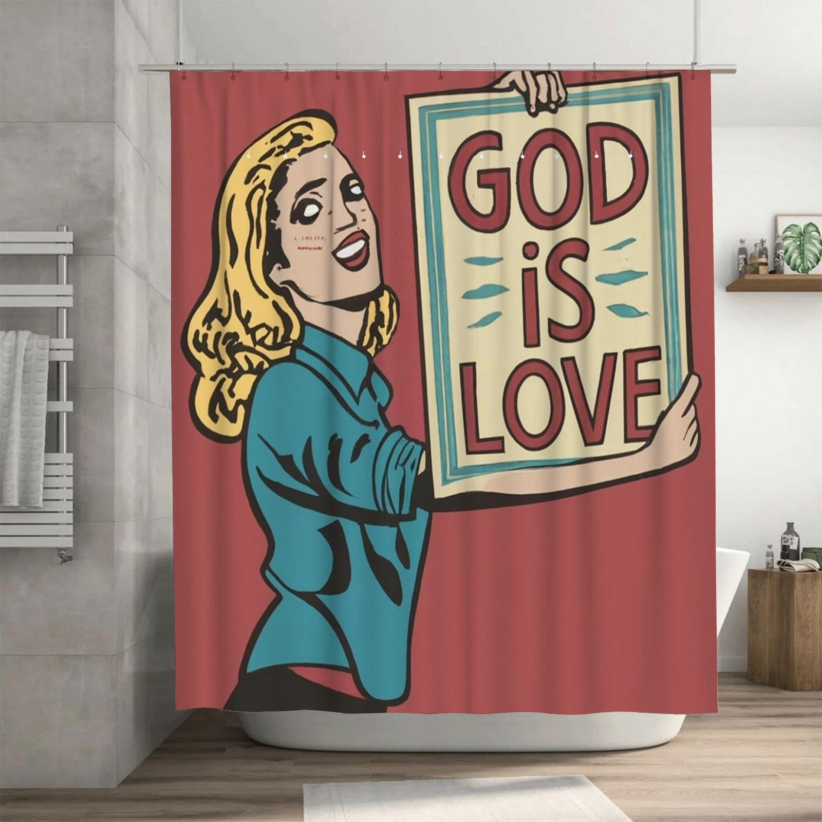 

Pop Art God Is Love Shower Curtain - Bold Retro Design For A Waterproof And Unique Bathroom Dcor Set W60H190(CM)-1 Pcs