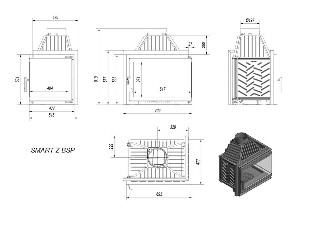 Rechter Gusseisenkamin KRATKI SIMPLE BS 15 kW Ø 200