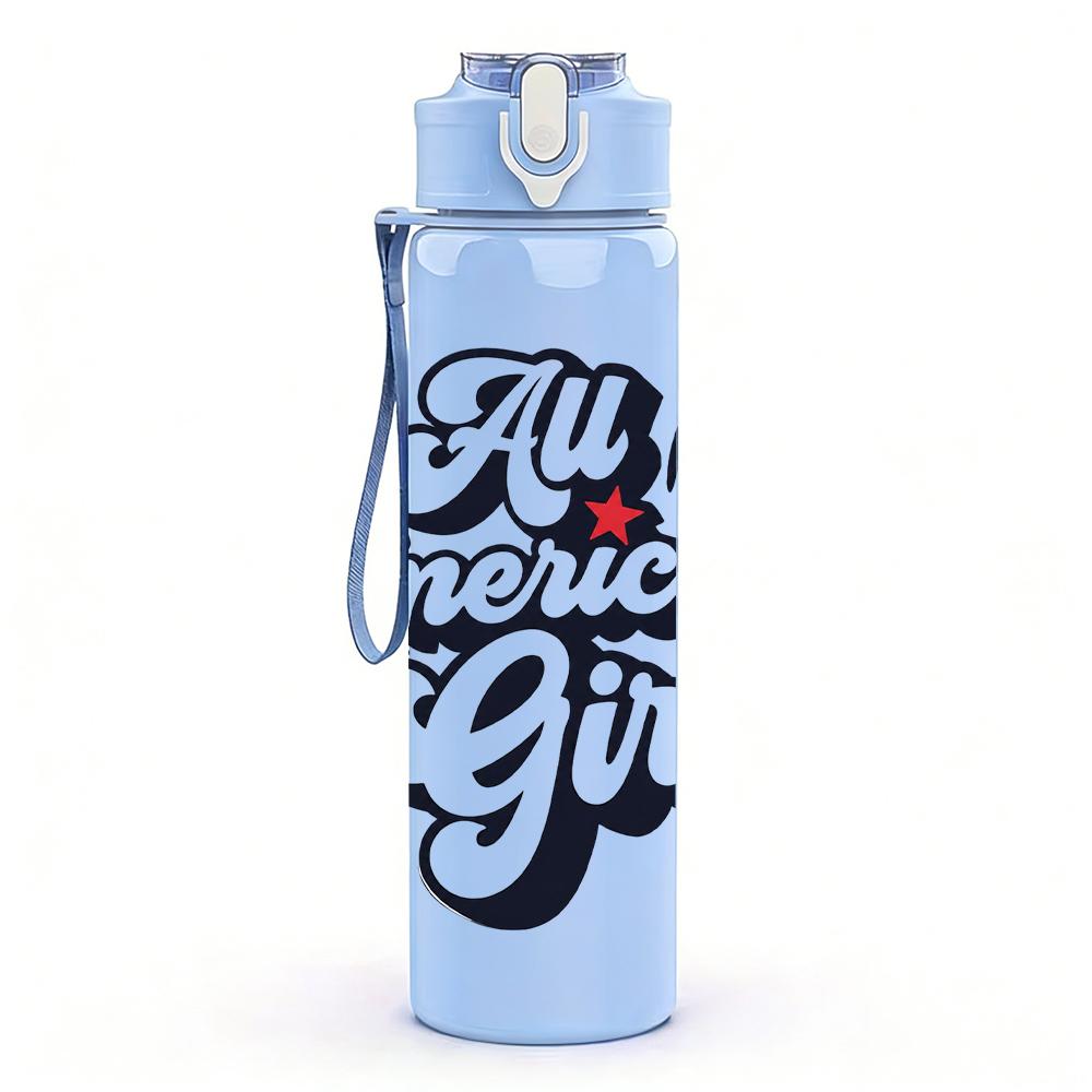 1PC All American Girl Letter Graphic,750ml Color Plastic Sports Water Bottle,Leakproof Flip Straw Lid,Suitable for Sports Office Home Use