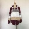 European & American Women's Autumn/Winter 2025 Plush Patchwork Zipper Pocket Hooded Loose Jacket