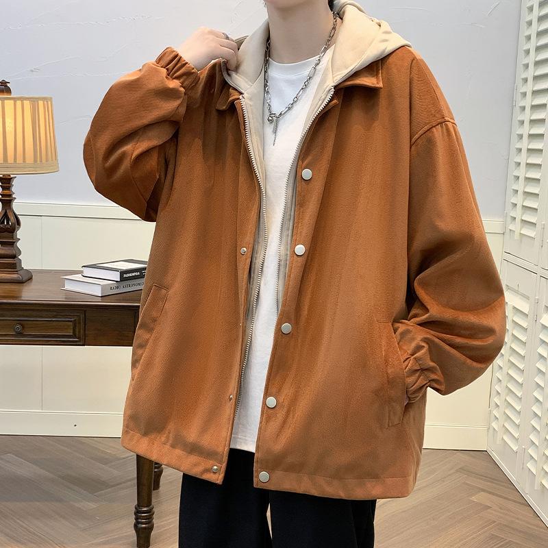 Frühling und Herbst Jahreszeiten Retro Mantel Herren Jugend Lose Arbeitsanzug Flip Kragen Jacke Männer