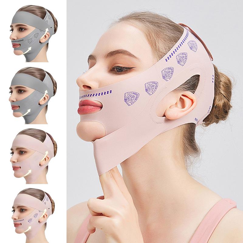 Bandagem de emagrecimento facial de dois andares, cinto de levantamento facial, cinta de emagrecimento facial em linha V, tensor de queixo duplo, ferramenta de máscara facial de tira fina