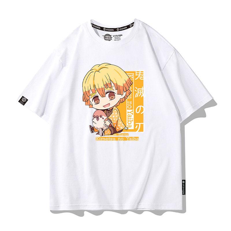 Summer Cartoon Ghost Killing Blade Summer Anime Cotton Cartoon Printing New Unisexs and Womens Casual Round Neck Short Sleeve