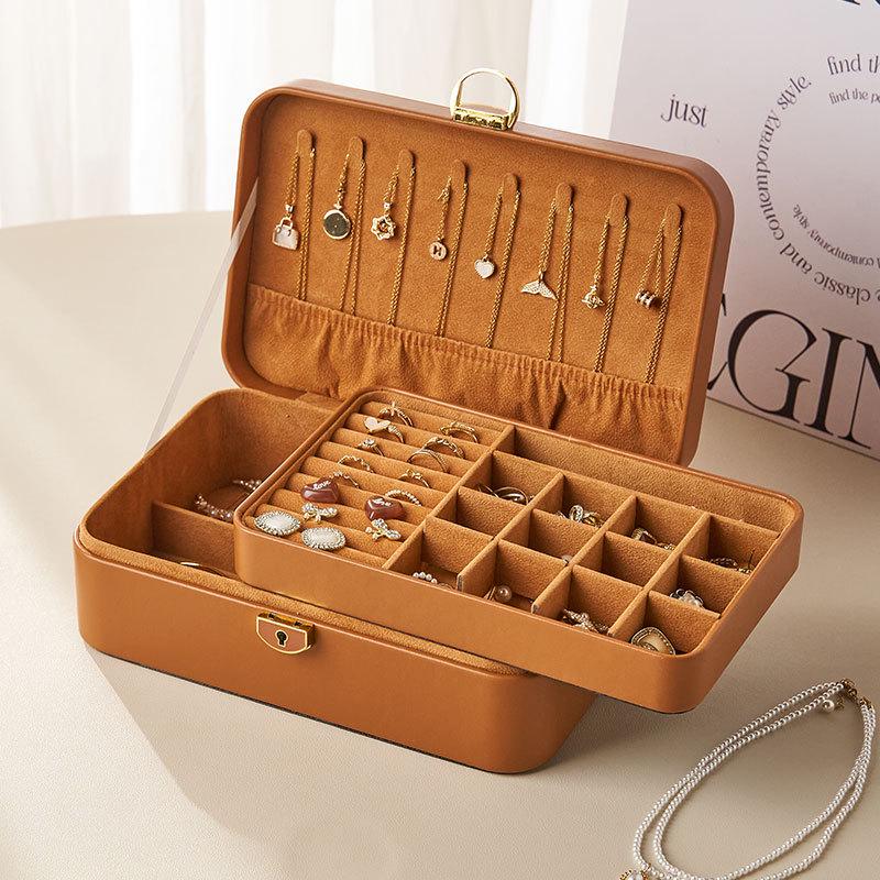 High-End Double-Layer Jewelry Box with Lock - Multi-Compartment Storage for Necklaces, Earrings, Rings