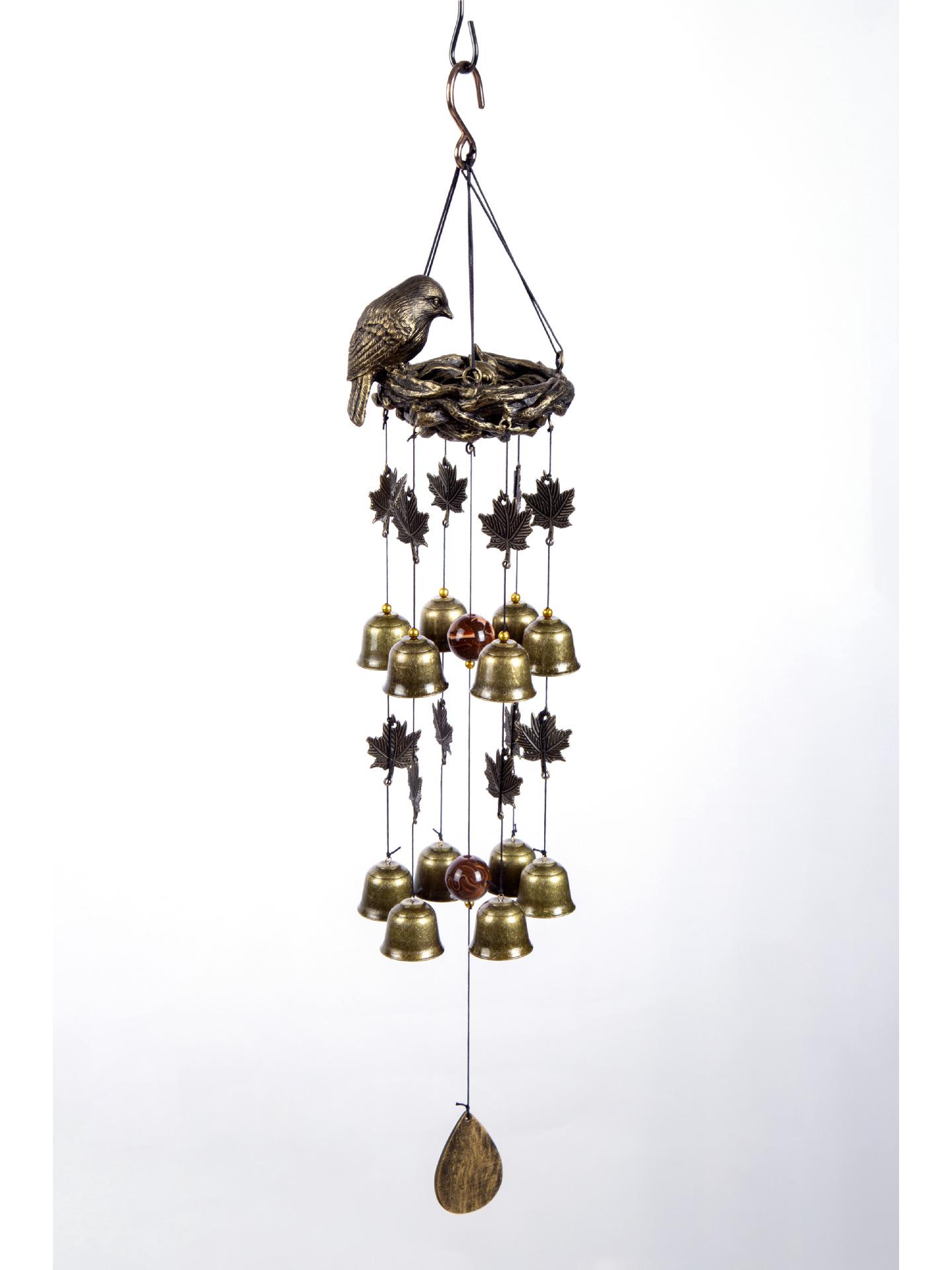 

Птичье гнездо из смолы с колокольчиками из латуни - украшения для сада на открытом воздухе