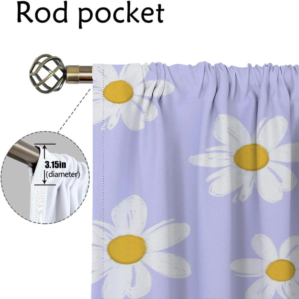 Cute Flowers Blackout Curtains 2 Pieces Window Curtain for Room 2 Panel Partition Shades Tulle for Bedroom Halloween Decoration