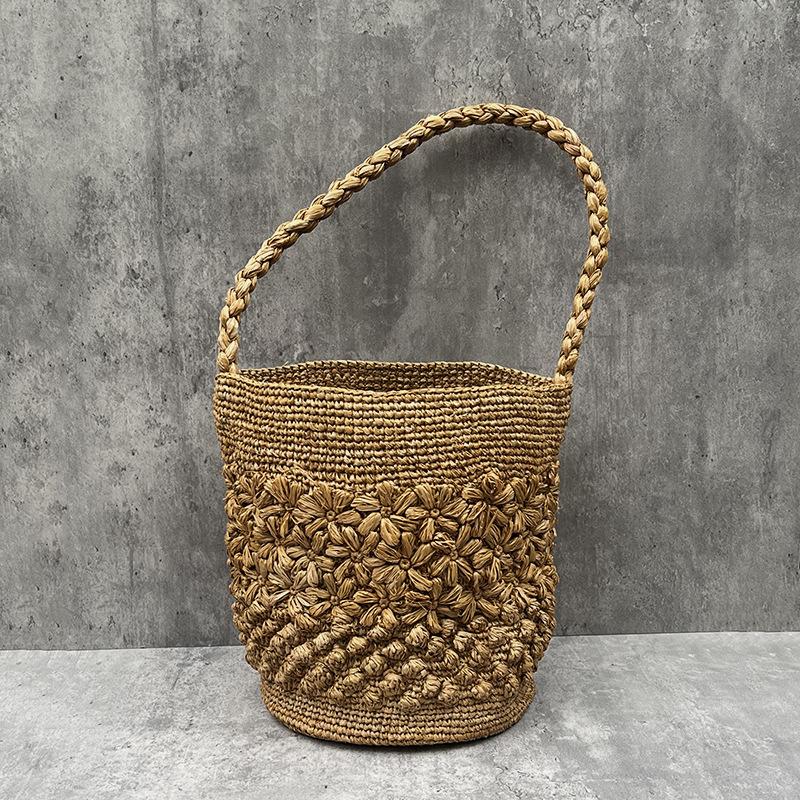 25 Французская Рафия Плетеная Сумка Женская Сумка на Плечо Сумка-Ведро Иностранный Стиль Отпуск Соломенная Сумка 6360₽