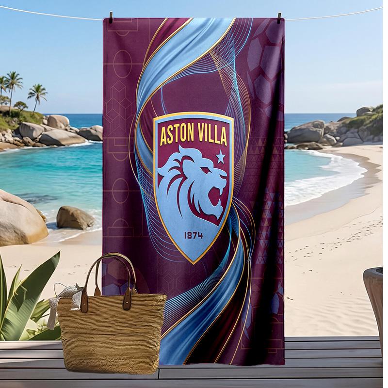 Asciugamano da Spiaggia con Stampa Calcio Aston Villa, Asciugamano Grande Morbido ad Asciugatura Rapida per Spiaggia Campeggio Nuoto
