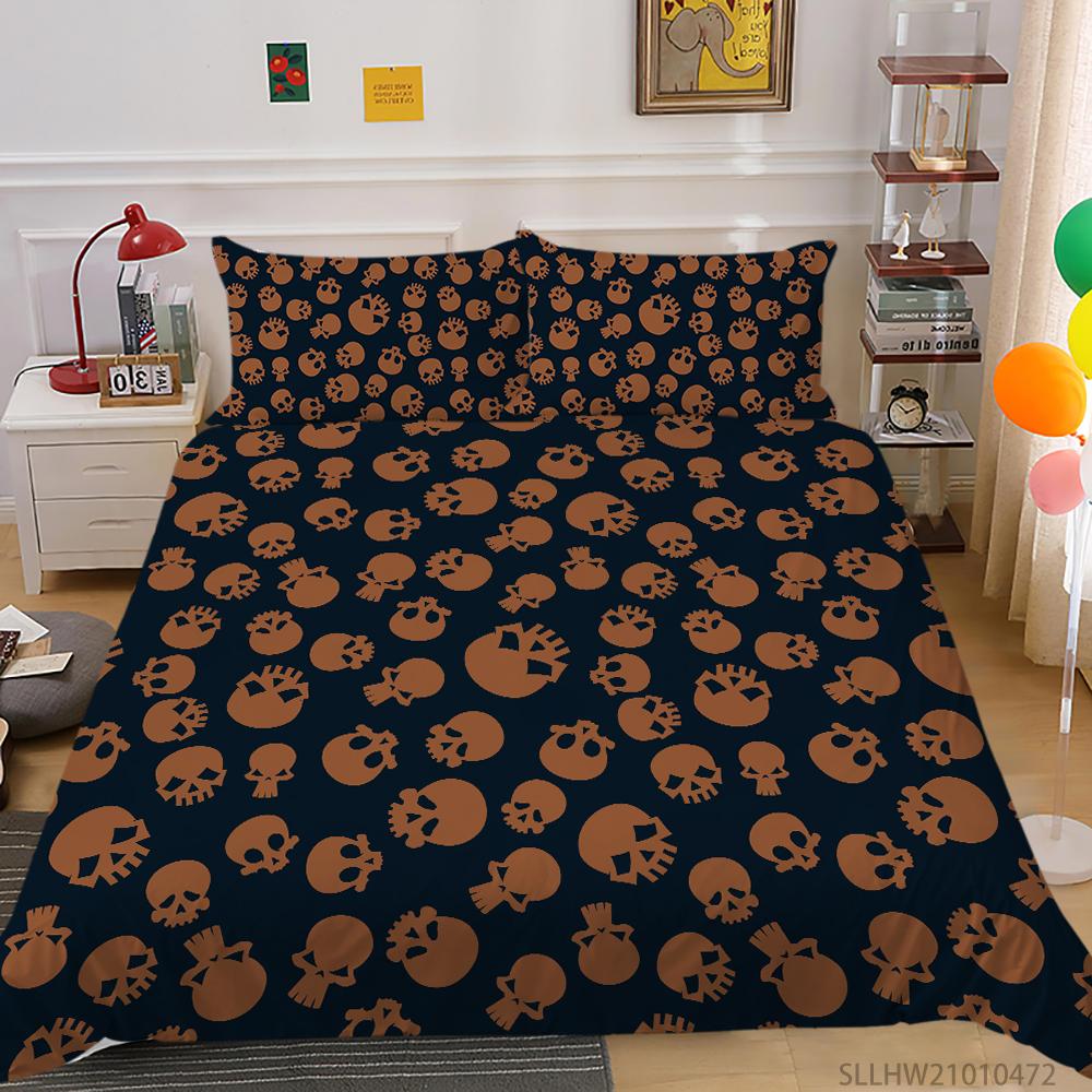 Skull Head Printed Bedding Single Double Bed Full Size Personalized Dark Pattern Pillowcase and Quilt Cover 2 or 3 Comfortable Home Decoration