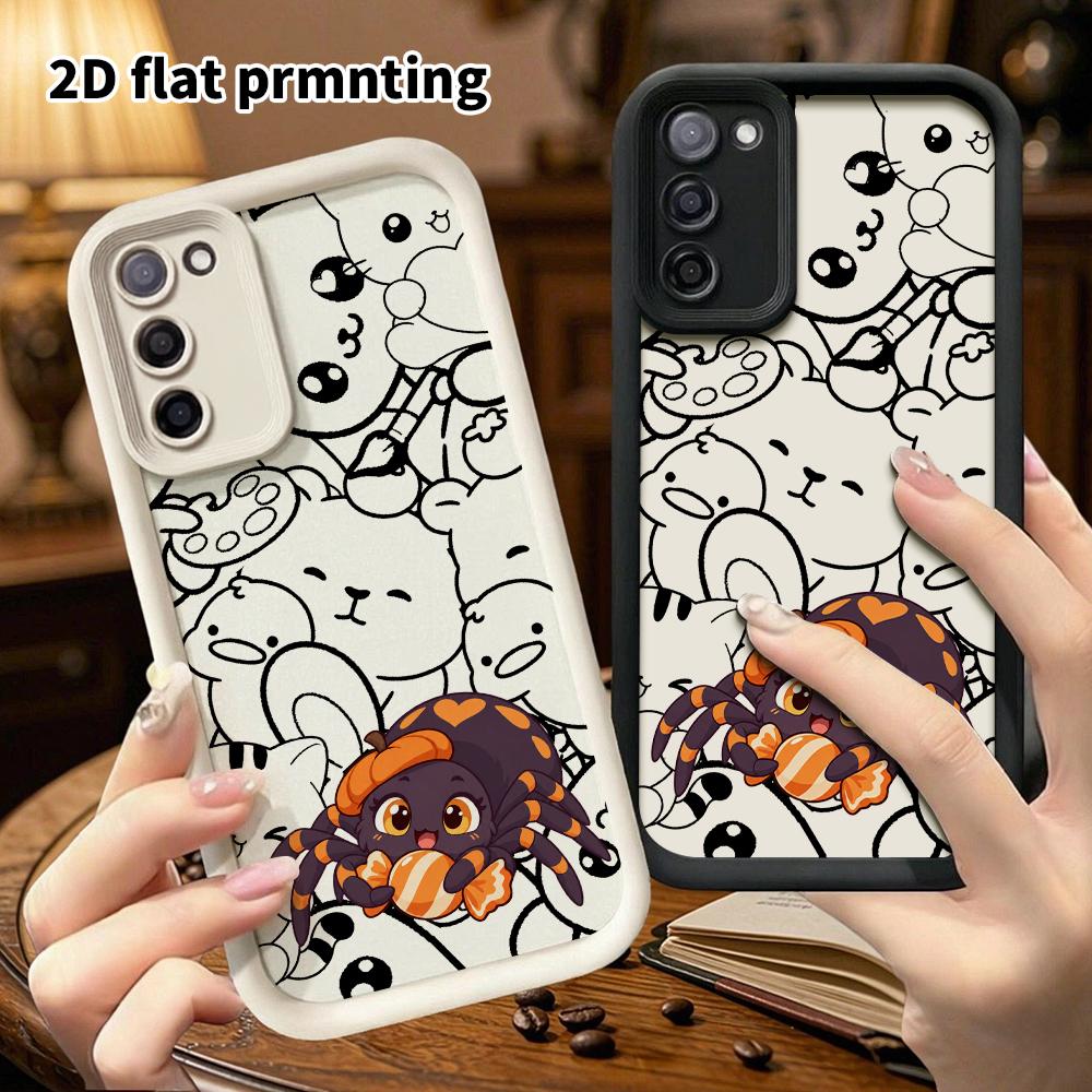 Phone case: 2D flat, suitable for Samsung Galaxy A34 A35 M05 M06 S20 S22 S21 FE Plus 5G protective case, pumpkin hat little spider, perfect Christmas