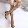 European and American Lace Up Over the Knee Boots 2025 Autumn Round Toe Low Heel Size 43 Lace Up Women's Boots
