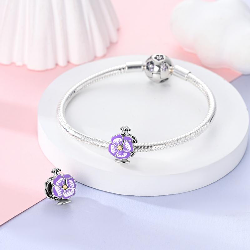 Original Charms Copper Purple Flower Perfume Bottle Beads Fit Charms Plata Bracelets For Women Women Jewelry Making Diy