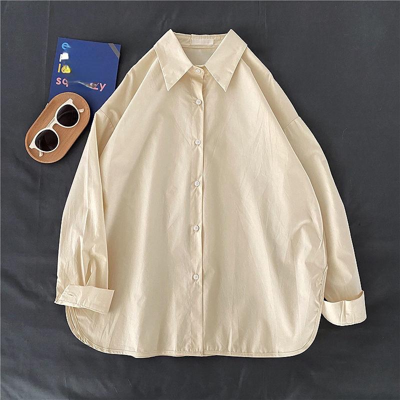 

Женская винтажная тонкая рубашка, повседневная блузка с длинным рукавом, кардиган, пальто, женская универсальная рубашка на пуговицах, свободные однотонные топы M бежевый