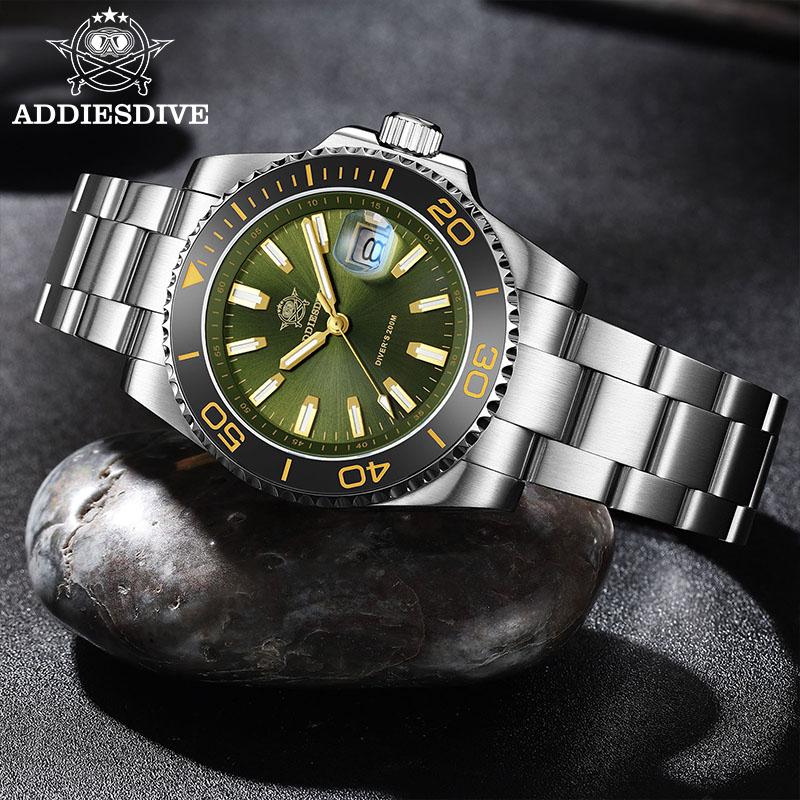 ADDIESDIVE Stainless Steel Watch for Men Waterproof Watches Super Luminous Diving Waterproof Quartz Watches AD2510 Reloj Hombre