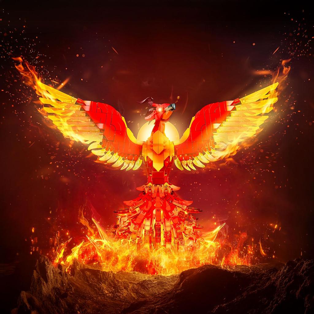 JMBricklayer Phoenix Nirvana Baustein-Set mit Lichtern 70017, 3D Tier Wandkunst und Handwerk, Erwachsenen Kunst Malrahmen für Zuhause Wand & Schreibtisch