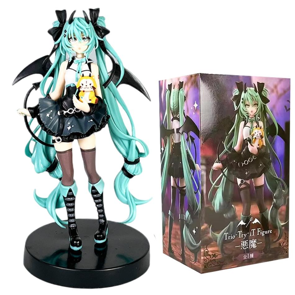 19cm Anime Little Devil Hatsune Miku Handmade Little Raccoon Miku Dark Angel Handmade PVC Figure Anime Peripheral Ornaments Gifts