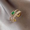 Huitan Korean Style Double Layer Finger Ring For Women Green Cz Geometric Shape Fashion Versatile Opening Rings  New Jewelry