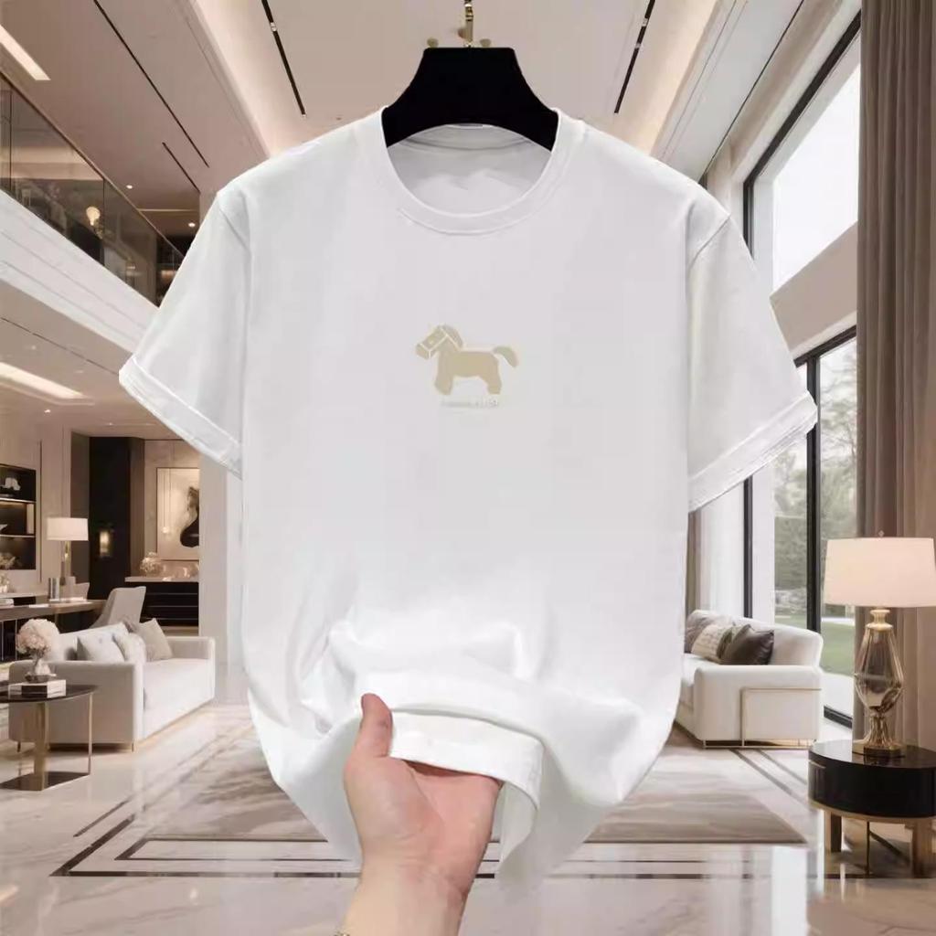 Year of the Horse Trendy Men's Wine Red Loose Short Sleeve Cotton T-Shirt