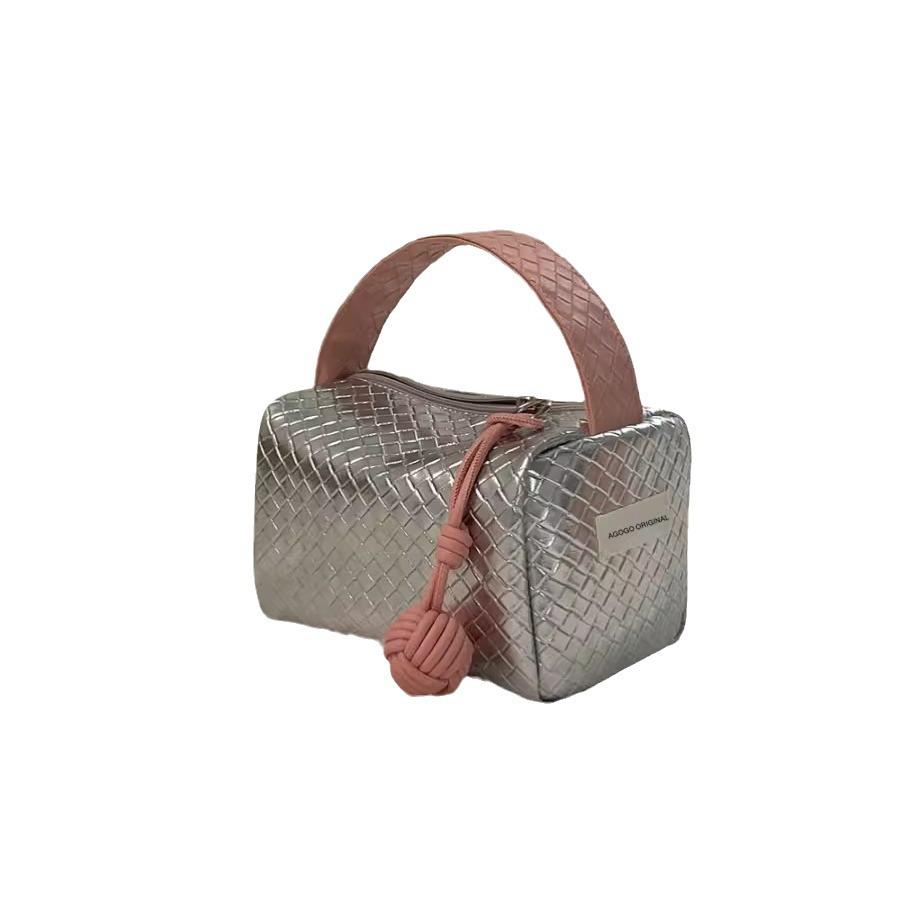 Silberpuder Gewebte Textur Make-up Tasche - Tragbarer Organizer