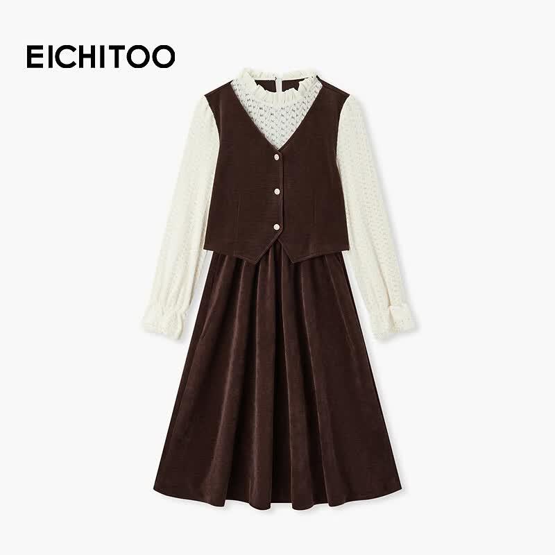 EICHITOO Women s Winter Faux Two-Piece Long Sleeve Dress M