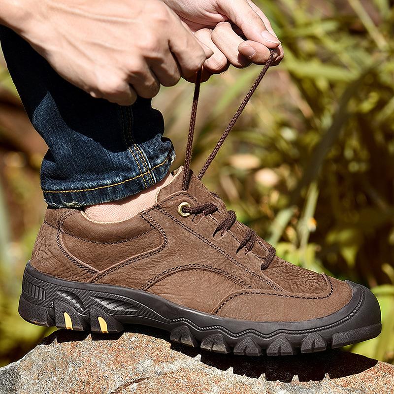 Youth Sports Casual Shoes Men's First Layer Frosted Cowhide Middle-Aged Soft Bottom Outdoor Mountaineering Travel Shoes Men's Genuine Leather