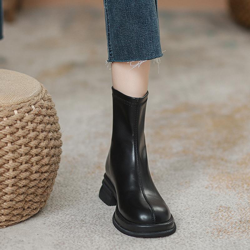 Fashion British Style Low Heel Women Ankle Boots Fashion Spring Autumn Shoes Ladies Elastic Slimming Mordern Short Booties