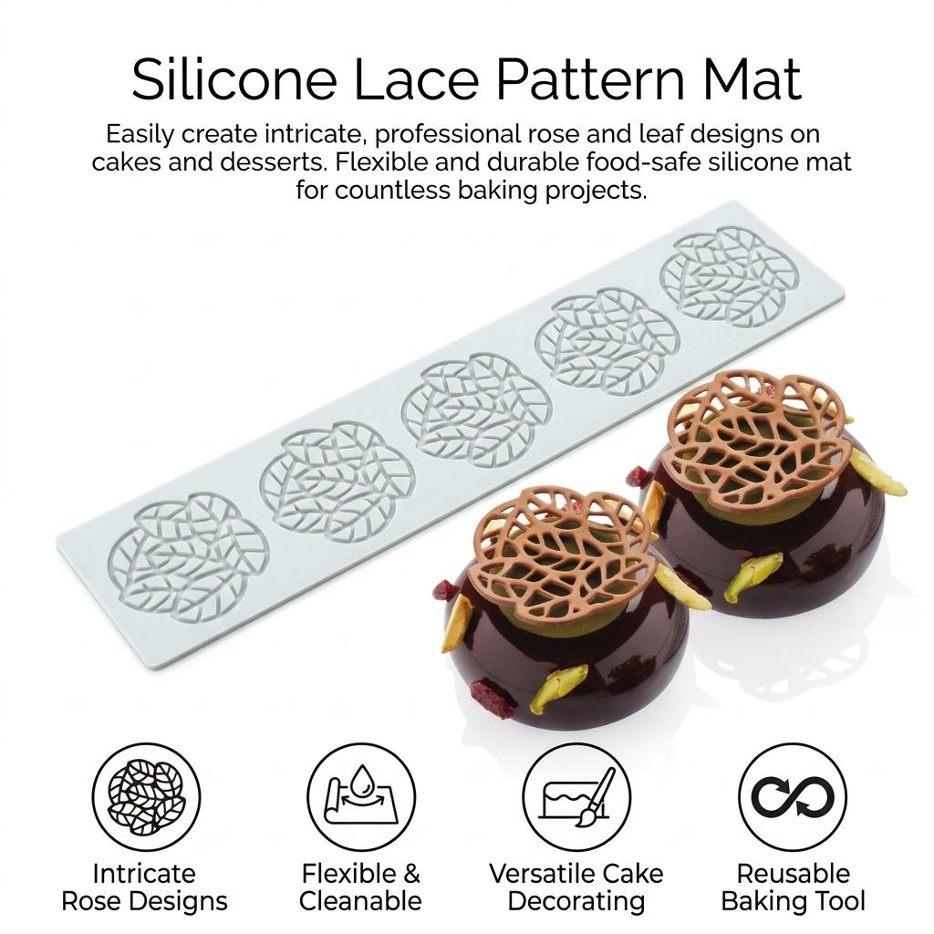 Silicone Lace Mat for Fondant Leaf Heart Bubble Pattern DIY Baking Decorating Tool