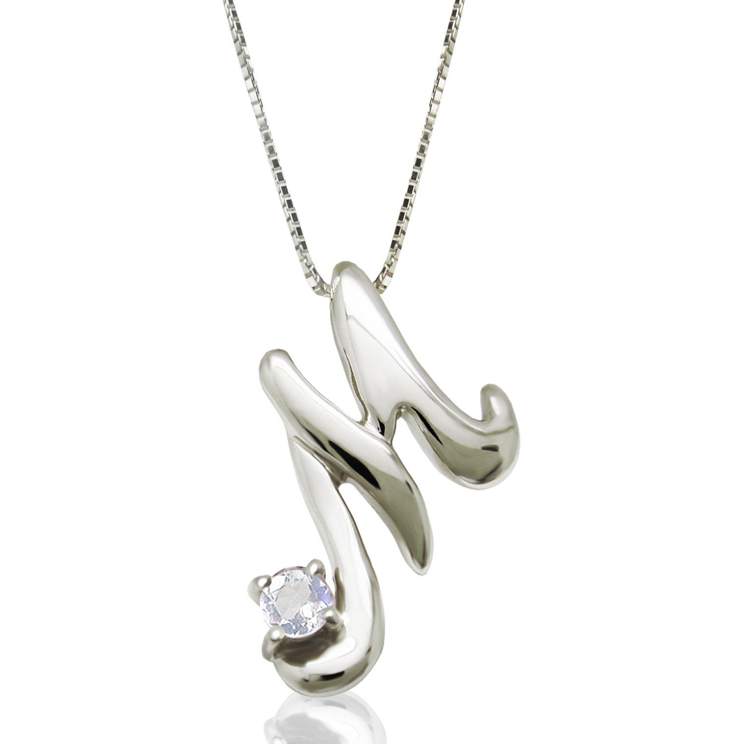 

Miwahouseki Initial White Gold Alphabet Necklace with Birthstone of your Choice [Miwahouseki] [M] (June Moonstone)