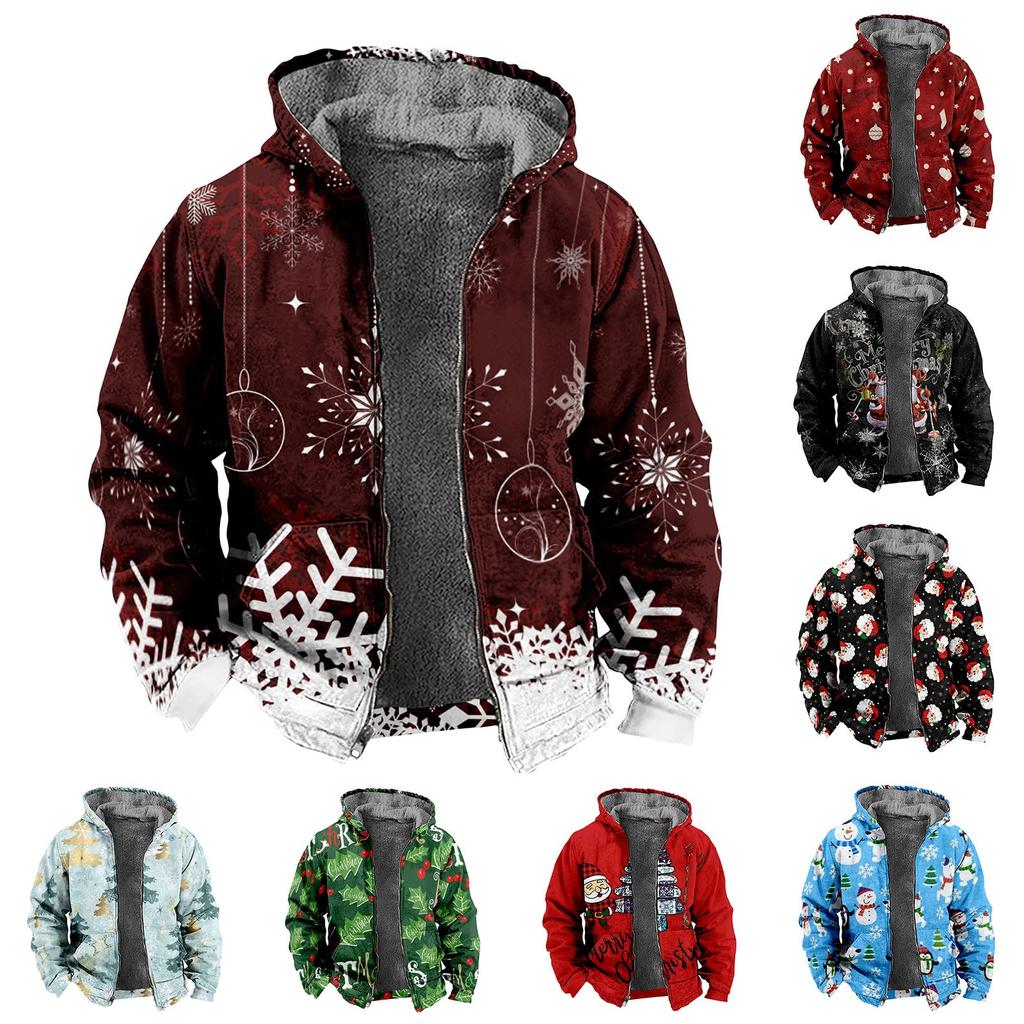 Pánská vánoční bunda s potiskem Pánská jarní a podzimní ležérní trendová bunda na zip s kapucí