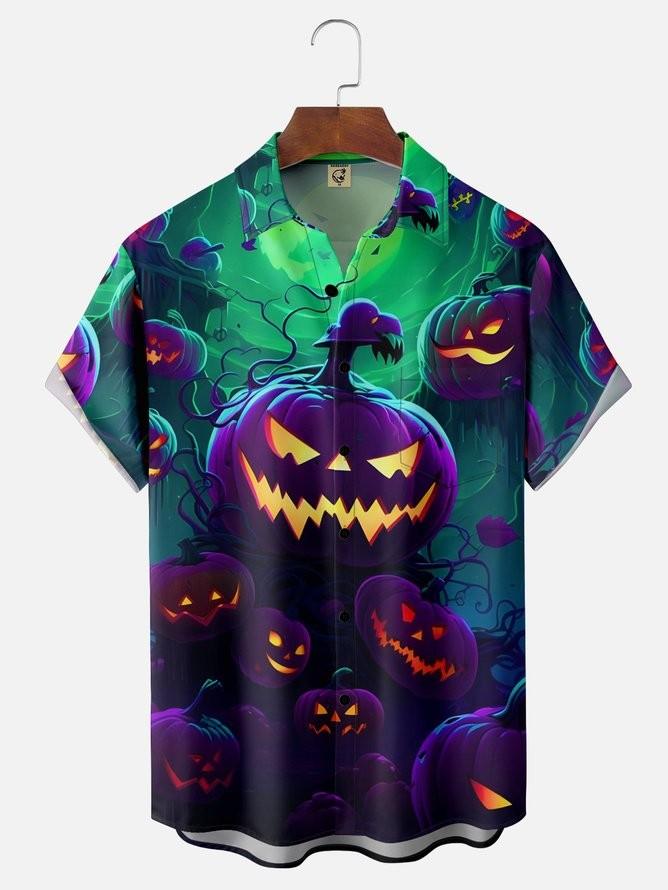 Tall Size Halloween Pumpkin Chest Pocket Holiday Shirt Hawaiian Shirt Unisex T-Shirt L