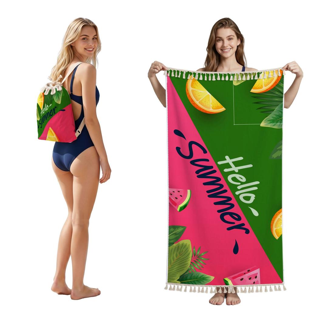 2 in 1 Microfiber Quick Dry Beach Towel Bag Convertible Foldable Printed Bath Towel Backpack
