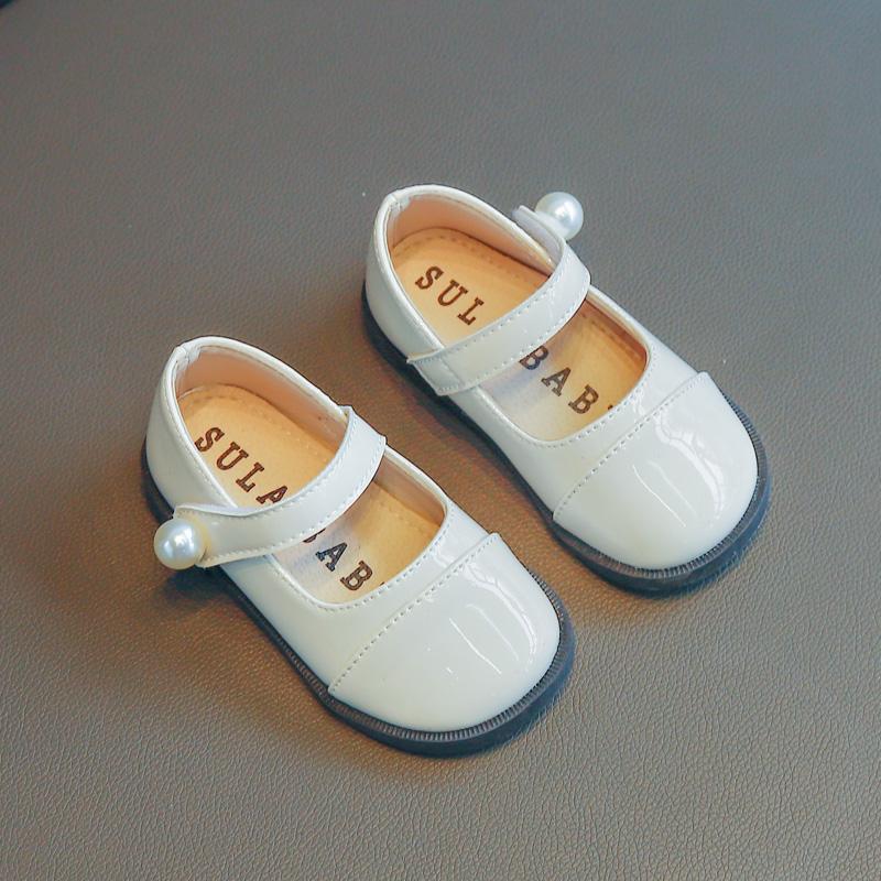 Baby Girls Leather Shoes Kids Flats for School Toddlers Children Dress Shoes Pearl Buckle Fashion Princess Sweet Cute Soft 21-30