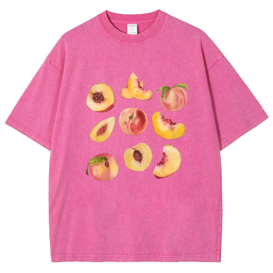 

Стильная женская футболка с фруктовым принтом, стираная джинсовая ткань, чистый хлопок, комфорт, короткий рукав, крутой повседневный уличный топ 3XL