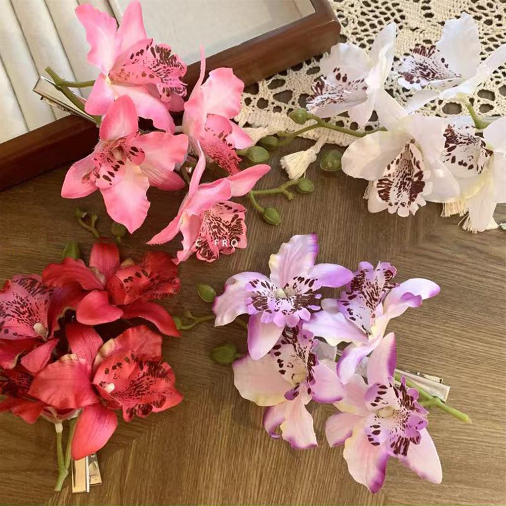 1pc Thai Orchid Hairpin Head Flower, Fairy Flower Headwear, Bride Bridesmaid Hair Coiled Side Clip, Suitable for Vacation
