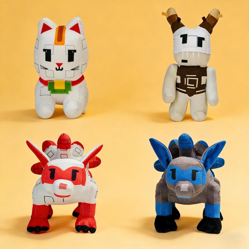 Roblox Style Blocky Animal Plush Set Cute Cat Wolf Creature Stuffed Doll Collectible