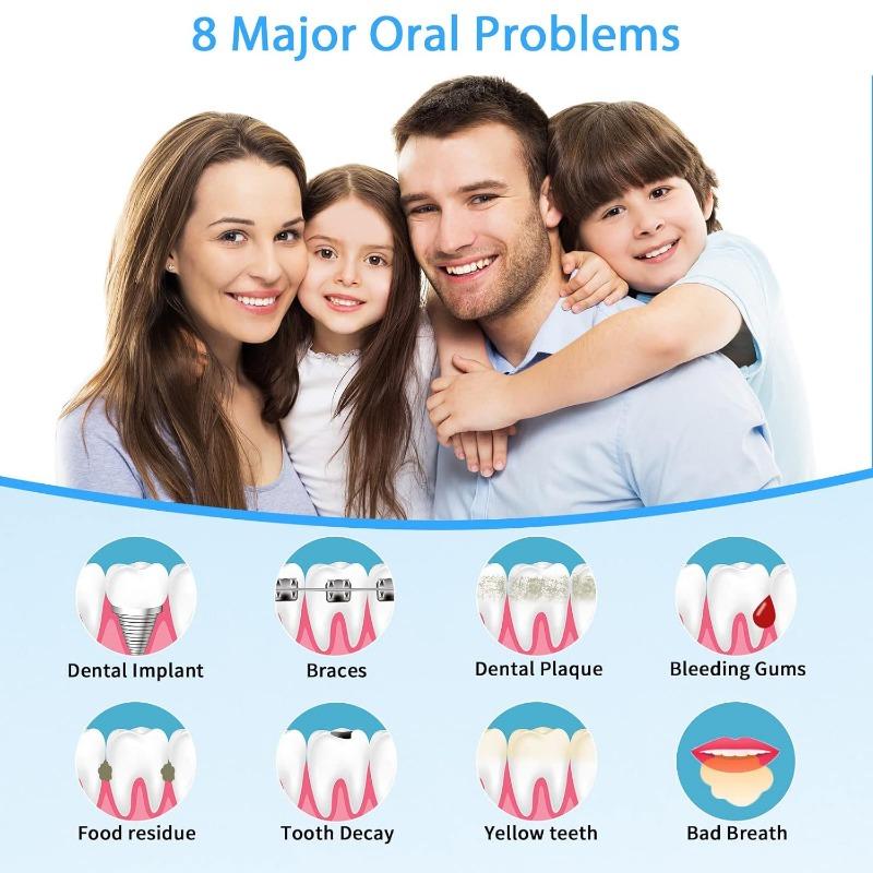 Water Dental Flosser for Teeth/Braces, Water Teeth Cleaner 8 Jet Tips and 10 Pressure Levels, 600ML Large Water Tank