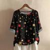 Women's Fashionable And Casual Shirt Half-sleeve Round Neck Print Cotton And Linen Blouse Top