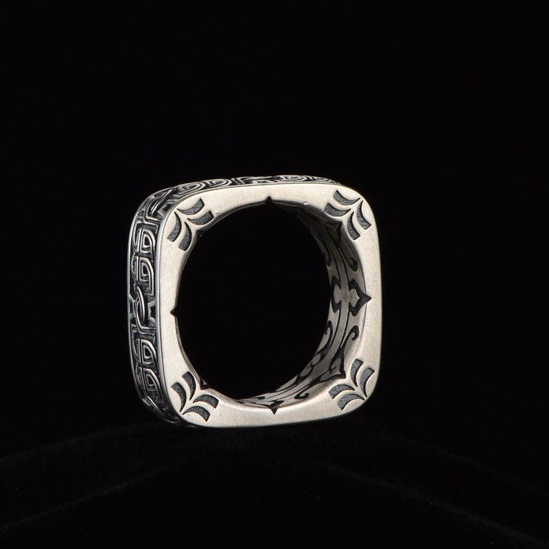 Retro Square Disc Ring for Men, Street Style Ring, High-end Trendy Closed-mouth Handmade Ring and Jewelry