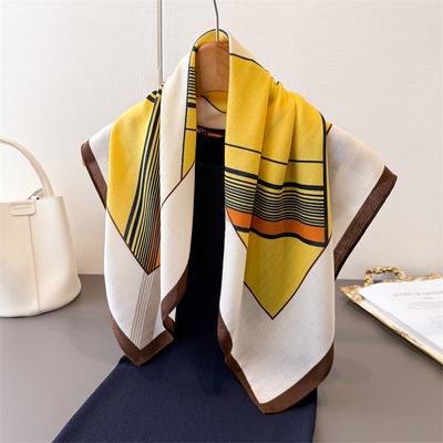 Geometric Contrasting Herringbone Pattern Cotton And Linen Small Square Scarf Silk Scarf Imitation Velvet Headscarf Shawl Sun Protection