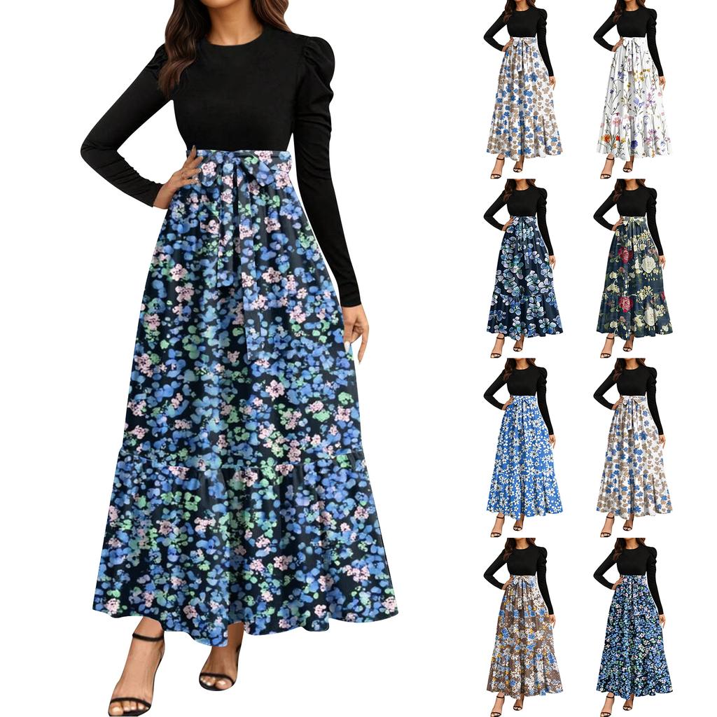 Modisches und elegantes Kleid mit Blumendruck und hoher Taille für Damen