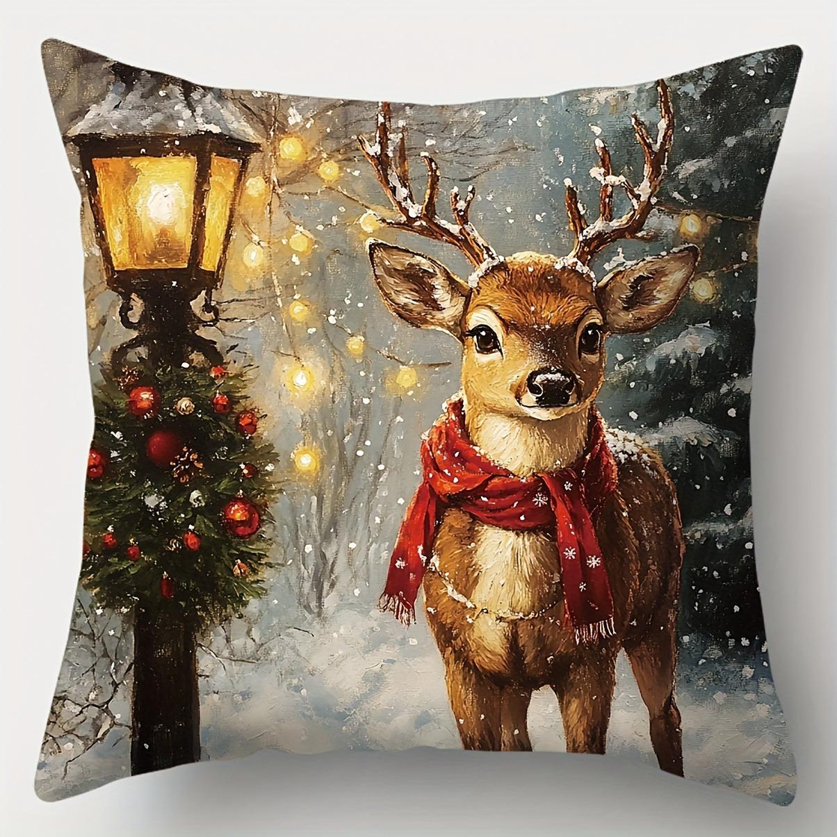 

Рождественское волшебство: Наволочки с тематикой Санты, Снеговика, Рождественской елки и Оленя Украшение комнаты на диване Новогоднее украшение дома 16x16Inch