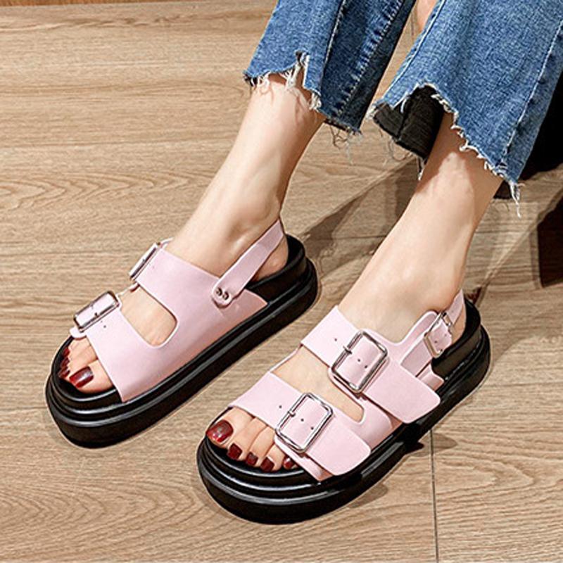 Fashion Classic Belt Buckle Sandals Woman Platform Ankle Strap Shoes Ladies Muffin Antiskid Flipflops Girl Pink Gldiator Sandalias Mujer