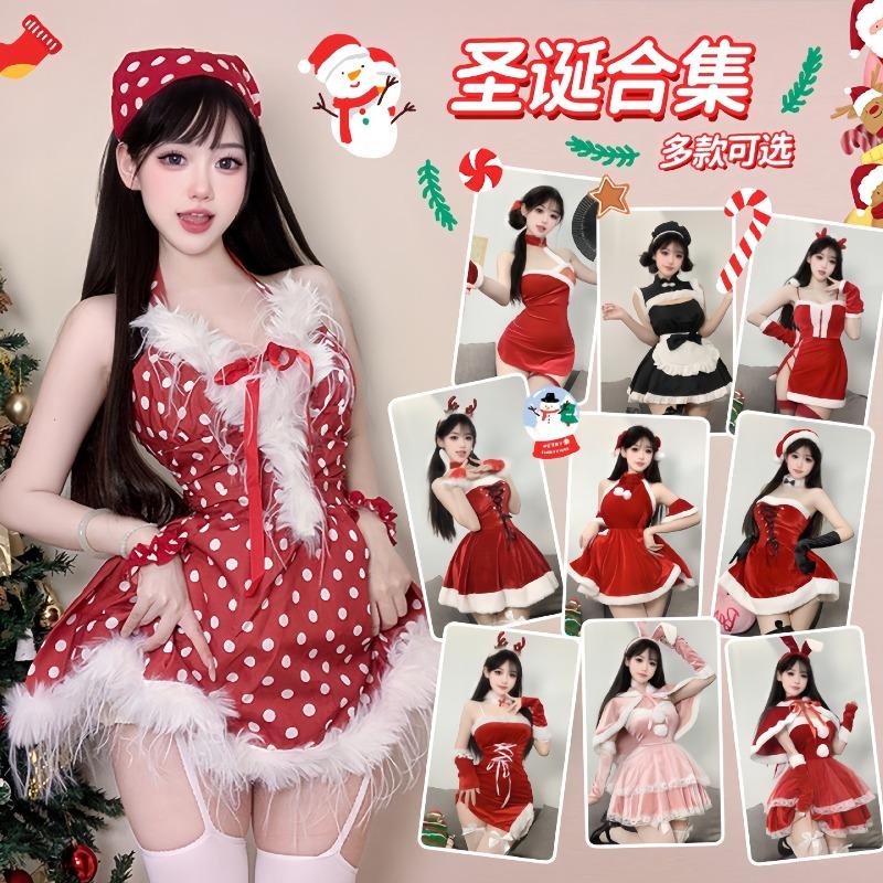 Sexy new year's day christmas uniform sexy lingerie velvet nightdress cosplay new c robe suit