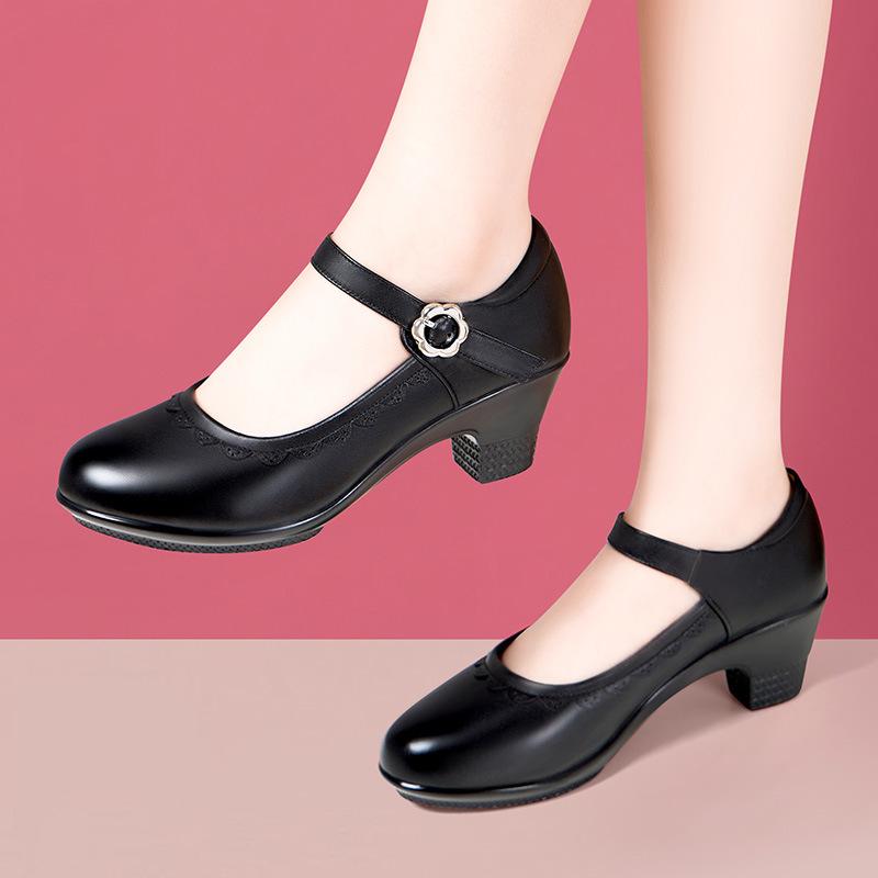 

5,5 см 7 см Женские туфли Мэри Джейн из мягкой кожи с мелким вырезом на платформе, весна 2025, туфли на среднем блочном каблуке для офиса, танцев, для мамы 39