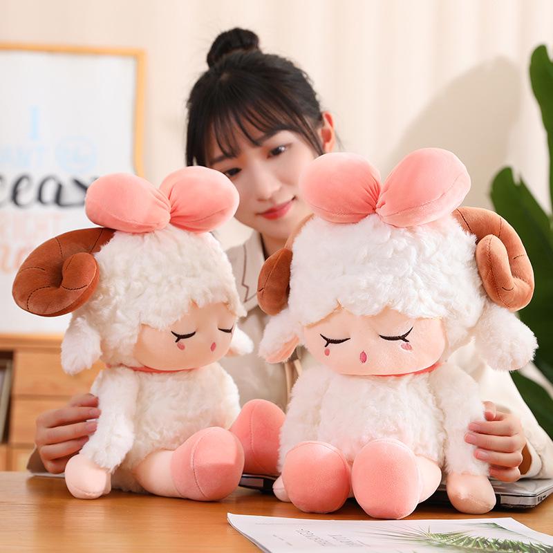 Adorable Aries Plush Sheep Doll with Bowtie - Soft Sleeping Pillow for Kids