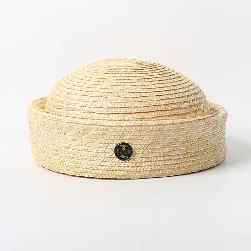 Ins Blogger Natural Straw Pillbox Hat Flat Berets Women HandWoven Sun Hat Summer Circle Concave Top Church Derby Party Beach Cap