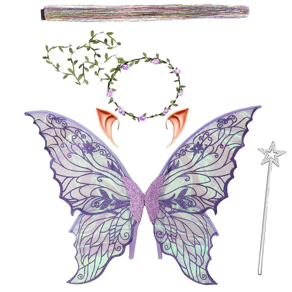 Gift Adults & Girls Fairy Wings Sparkling Organza Fairy Costume Set Wings for Halloween, Cosplay, Party