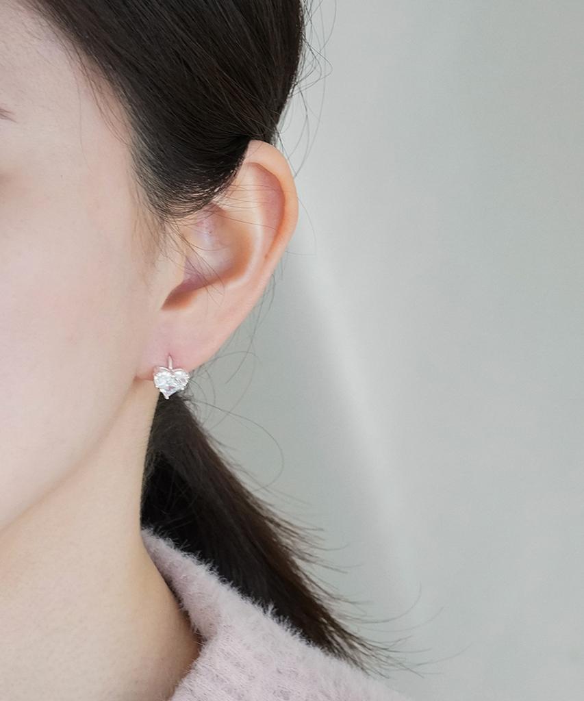 Alleun Silver 925 King Heart Cubic One-Touch Silver Ring Earrings